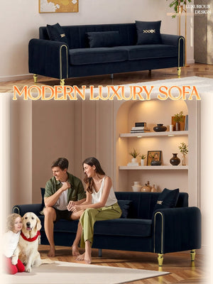 English Elm FX-P11-BK Modern 87.4" 3-Seater Sofa – Plush Upholstery, High-Res Foam, Pocket Springs, Metal Legs W576P360580