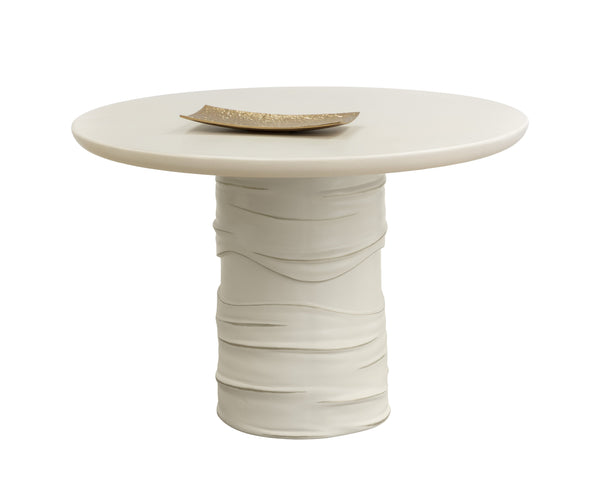 Sunpan Alanya Dining Table - Opulent Cream Concrete Design with Hand Painted Brass Accents for Elegance Round - 44W x 44D x 30H