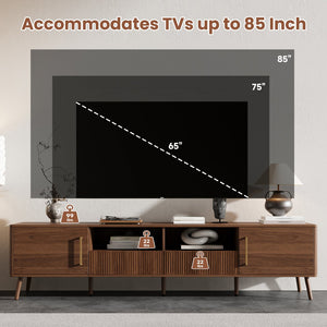 English Elm 78 Inch Walnut Entertainment Center Fluted Doors Solid Wood Legs for Living Room N710P372538P