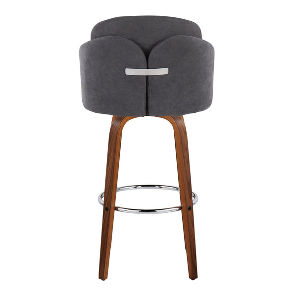 English Elm Fixed-height Mid-century Barstools with Walnut Legs and Grey Upholstered Seats Set B202S01900