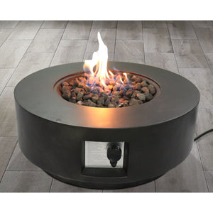 English Elm 11" Round Fiber Reinforced Concrete Outdoor Fire Pit Table with Push-Button Ignition, Lid & Cover Charcoal B120P198397