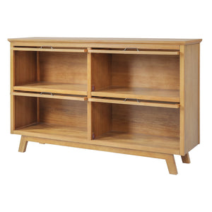 English Elm Modern Four Door Glass Front Display Cabinet Solid Wood Mid-century Living Room N758P412506N