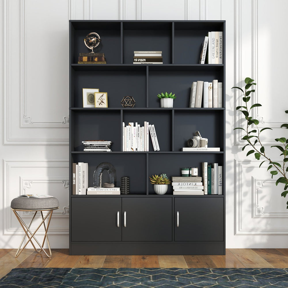 English Elm 70.87" Tall Cube Bookcase with 10 Open Shelves and Cabinet for Living Room or Office W331P377354
