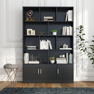 English Elm 70.87" Tall Cube Bookcase with 10 Open Shelves and Cabinet for Living Room or Office W331P377354