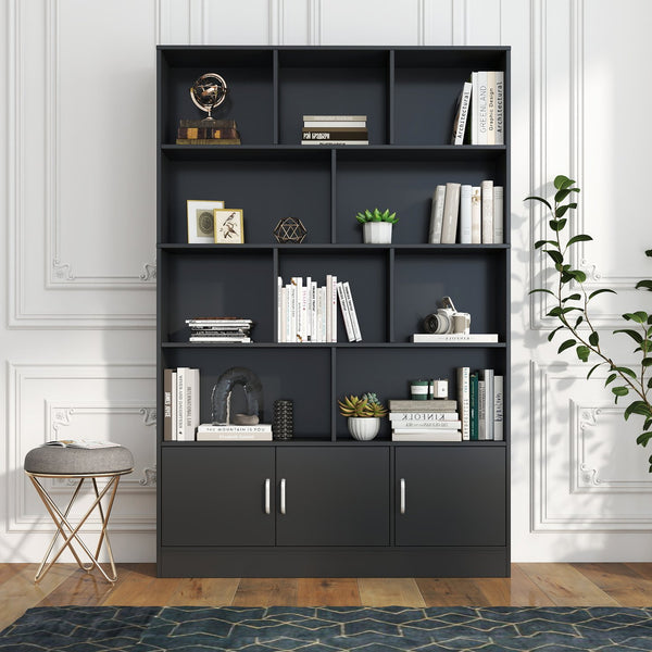 English Elm 70.87" Tall Cube Bookcase with 10 Open Shelves and Cabinet for Living Room or Office W331P377354
