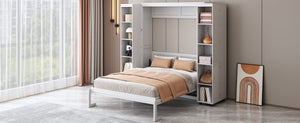 English Elm Queen Murphy Wall Bed with Hydraulic Lift and Push Pull Cabinet Storage Unit White LP000381AAK