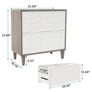 English Elm 2-drawer File Cabinet with Reinforced Top White Grey Modern Home Office Storage T3971P451241