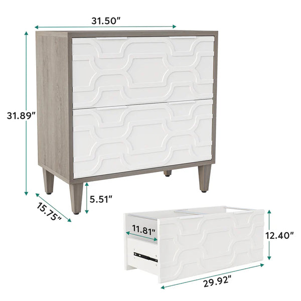 English Elm 2-drawer File Cabinet with Reinforced Top White Grey Modern Home Office Storage T3971P451241