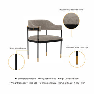 English Elm Lia Metal Chenille Armchair with Brushed Gold Accents, Floating Back Design, Luxurious Comfort Stone Gray B365P397705