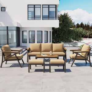 English Elm 6-piece Outdoor Conversation Set with Acacia Wood Accents and Steel Frame Patio Seating Brown N704G201256D