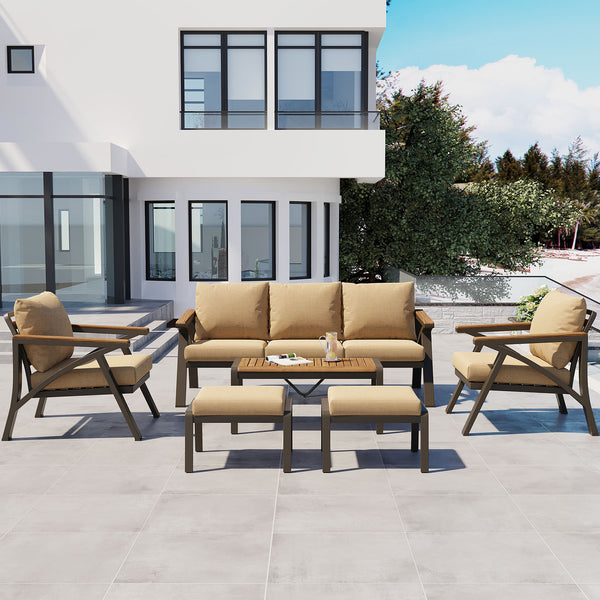 English Elm 6-piece Outdoor Conversation Set with Acacia Wood Accents and Steel Frame Patio Seating Brown N704G201256D