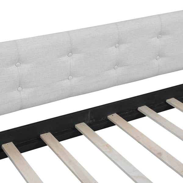 English Elm Full Size Linen Tufted Daybed with Pine Frame for Living or Guest Room Beige DL001825AAK-1