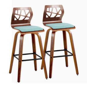 English Elm Fixed-height Swivel Barstools Walnut Legs Teal Upholstery Mid-century Modern Set of 2 B202S02185