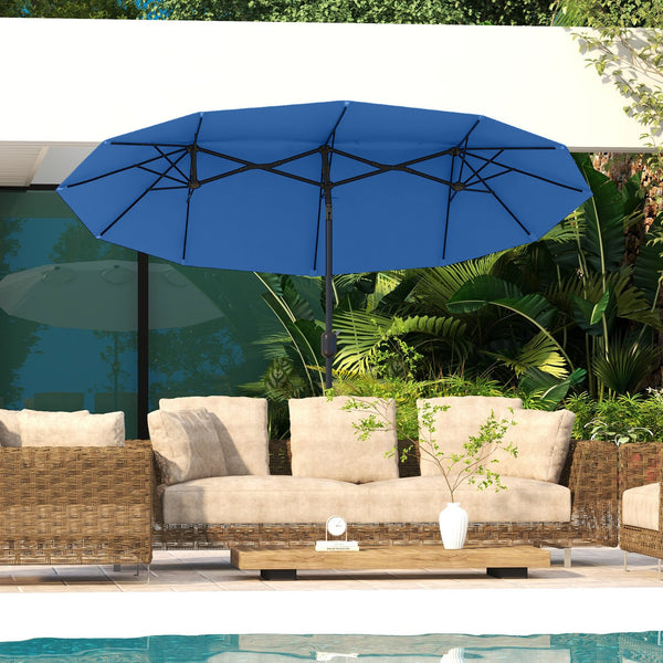 English Elm Outsunny 9.5 Ft Double Sided Patio Umbrella with Vented Steel Frame Crank Tilt W2225P485595