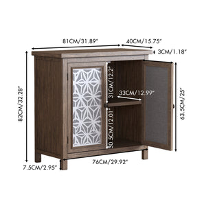 English Elm Rustic Vintage Wood Storage Cabinet with Metal Frame & Linen Doors, Dustproof Geometric Design, Easy Assembly W808P245584