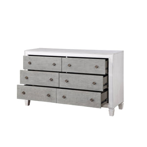 English Elm Katia Transitional Rustic Gray & Weathered Finish Dresser with Felt-Lined Top Drawer and Smooth Glides White 69 L x 22 W x 39 H B2726P248052