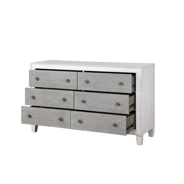 English Elm Katia Transitional Rustic Gray & Weathered Finish Dresser with Felt-Lined Top Drawer and Smooth Glides White 69 L x 22 W x 39 H B2726P248052