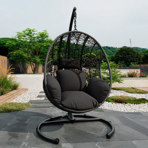 English Elm 42 Inch Wide Hanging Egg Chair Pe Rattan Patio Swing with 400lb Capacity Cushioned Seat W3979S00007