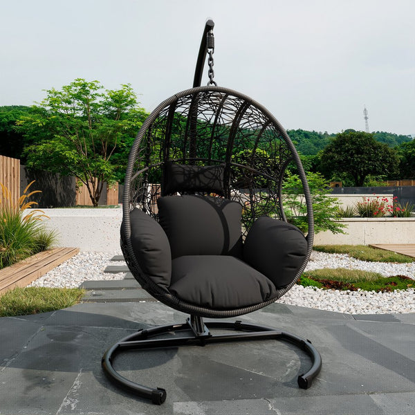 English Elm 42 Inch Wide Hanging Egg Chair Pe Rattan Patio Swing with 400lb Capacity Cushioned Seat W3979S00007