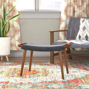 English Elm Geta Solid Wood Linen Weave Accent Ottoman with Stain-Resistant Fabric, Walnut Frame, Handles Charcoal B365P397876