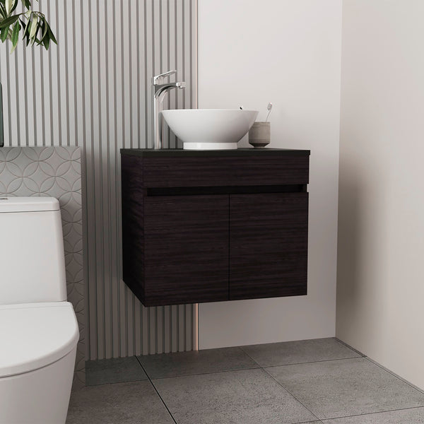 English Elm Vessel Manchester Vanity with Vessel Sink, 2 Drawers & Open Shelf in Black for Stylish Storage B070P316869