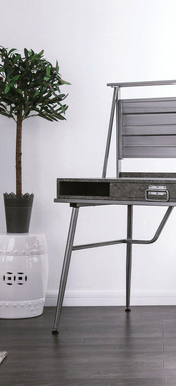 English Elm Modern Wrought Metal Industrial Computer Desk 47" L with USB Port, Drawer, 2 Shelves, Corrugated Backpanel B2741P340568