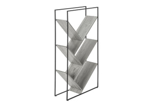English Elm Bookshelf, 5-Tier Slanted Etagere with V-Shaped Open Shelves, Slim Black Metal Frame, 60" H Grey 39 L x 13 W x 7 H B2710P218980