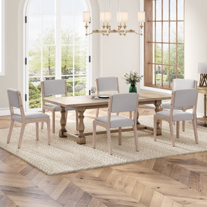 English Elm Wood Dining Chairs Set Of 2 - Modern Farmhouse Accent Chairs With Padded Seats In Beige Linen N842P300888A-GIGA