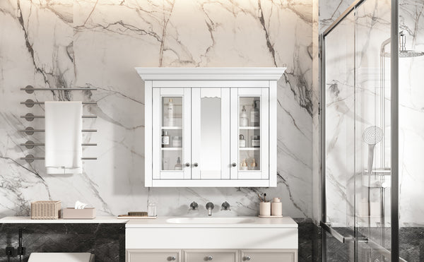 English Elm 35" Bathroom Medicine Cabinet with Mirror — 5 Adjustable Shelves, Wall-Mounted Storage, Modern White Elegance N710P264306K