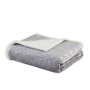 JLA Home Madison Park - Oversized Textured Plush Throw for Luxurious Warmth and Dual-Sided Berber Comfort, Machine Washable Grey MP50-3255