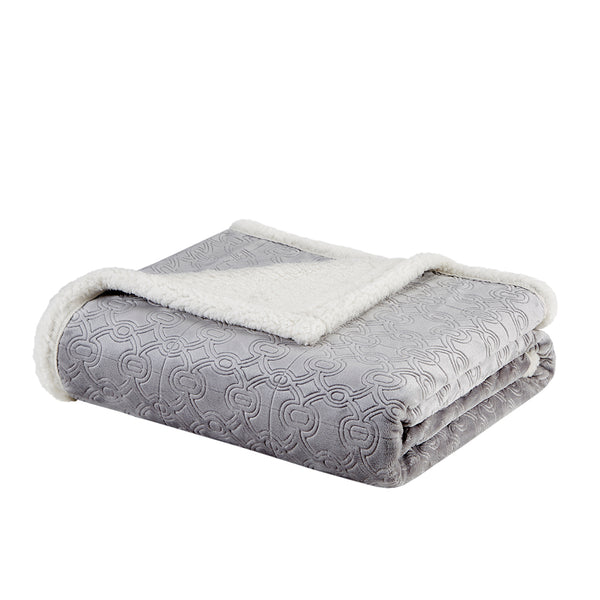 JLA Home Madison Park - Oversized Textured Plush Throw for Luxurious Warmth and Dual-Sided Berber Comfort, Machine Washable Grey MP50-3255