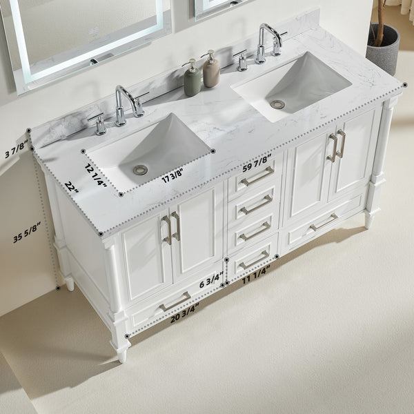 English Elm Fully 64" Freestanding Double Bathroom Vanity with Two Handle Sets, Waterproof 5-Layer Paint Finish W1826P167879