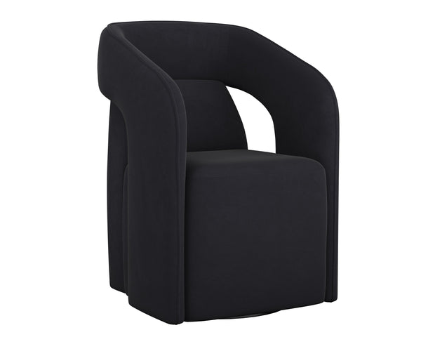 Sunpan Kendrick Wheeled Dining Armchair - Futuristic Design with Comfortable Seating and Cut-Out Armrests Abbington Black