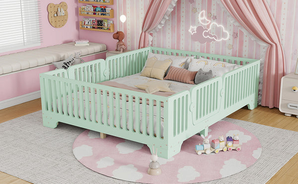 English Elm Full Size Montessori Floor Bed with Safety Fence Mdf Frame for Kids Bedroom W2593P381119