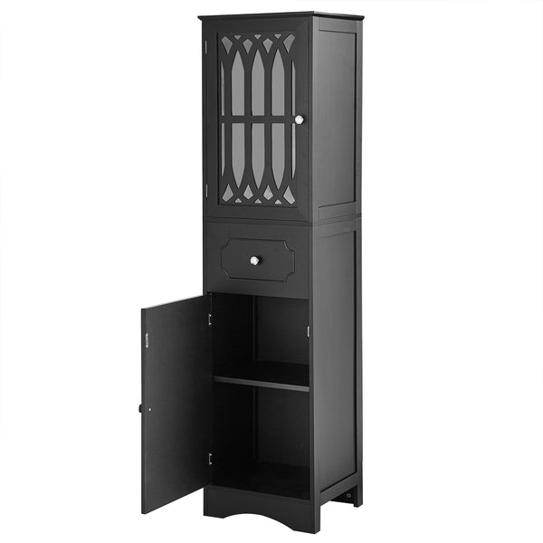 English Elm Tall Bathroom Cabinet Slim Freestanding Storage with Drawer & Doors, Adjustable Shelves, MDF Build Black WF289427AAB