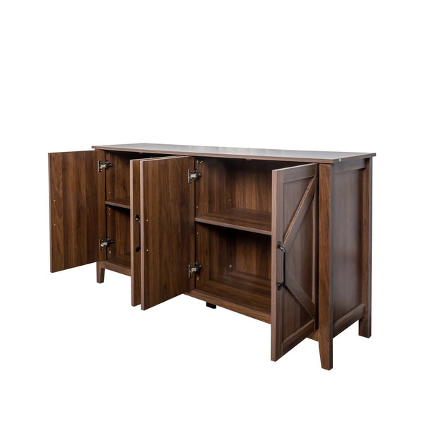 English Elm Cabinet Modern 4-Door Sideboard with 4 Open Shelves, 59" Freestanding Storage Console for Home Decor W331P266133