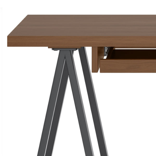 English Elm Sawhorse Retro-Industrial Small Desk - Handcrafted Walnut Veneer With Metal Legs For Modern Spaces B136P159594-GIGA