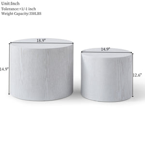 English Elm Round Nesting Coffee Tables Set of 2 Mdf Veneer White Finish for Living Room W1117P193718