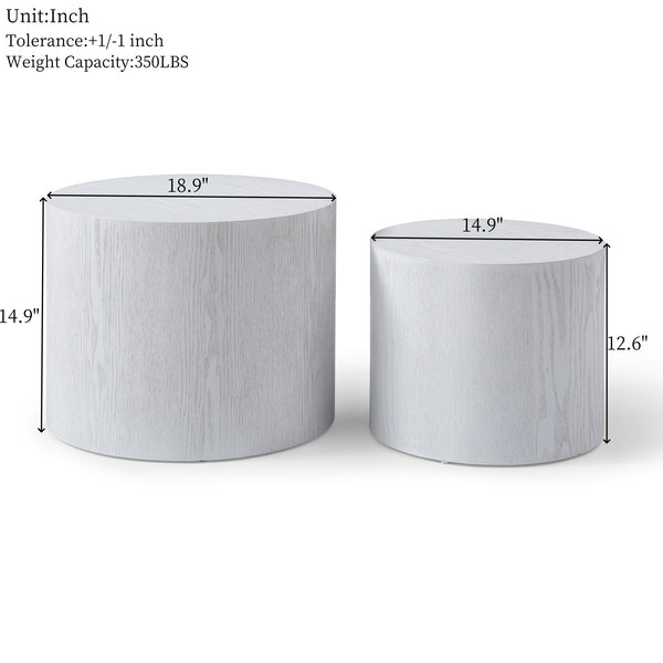 English Elm Round Nesting Coffee Tables Set of 2 Mdf Veneer White Finish for Living Room W1117P193718