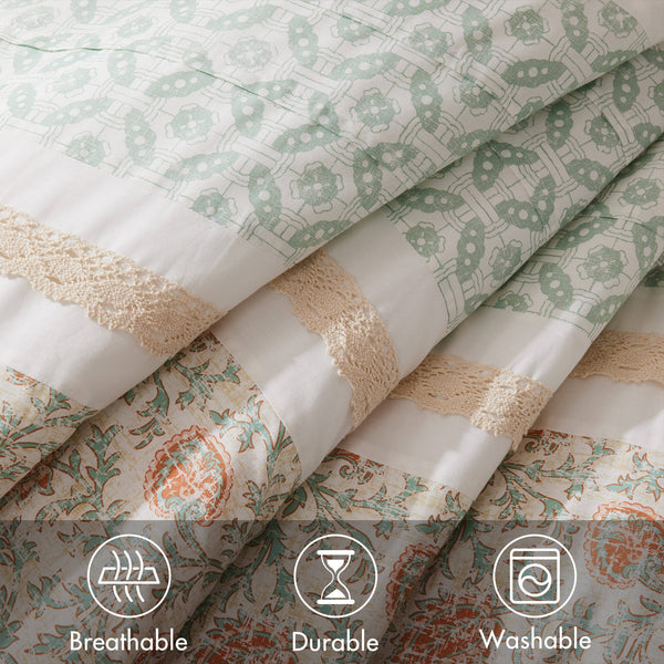 JLA Home Madison Park - 9 Piece Cotton Percale Comforter Set Madison Park Dawn — Paisley, Lace & Pintuck Cottage Chic, OEKO-TEX Certified MP10-2795