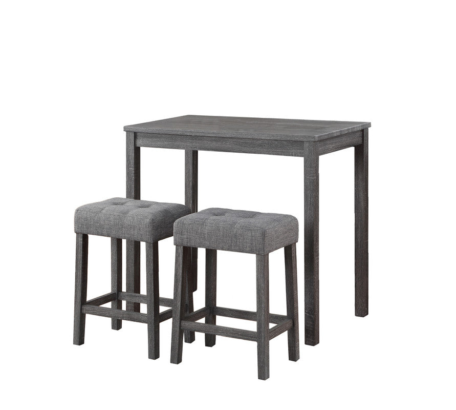 English Elm Lusso Tufted Linen Stool Pub Set Compact Counter Height Table for Kitchen Nooks Gray B2749P413174