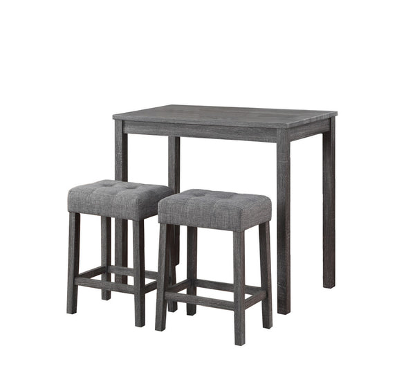 English Elm Lusso Tufted Linen Stool Pub Set Compact Counter Height Table for Kitchen Nooks Gray B2749P413174