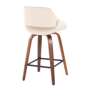 English Elm Fabrico Mid-Century Modern Counter Stool Set Of 2 In Cream Faux Leather & Walnut Wood Finish B202S00257