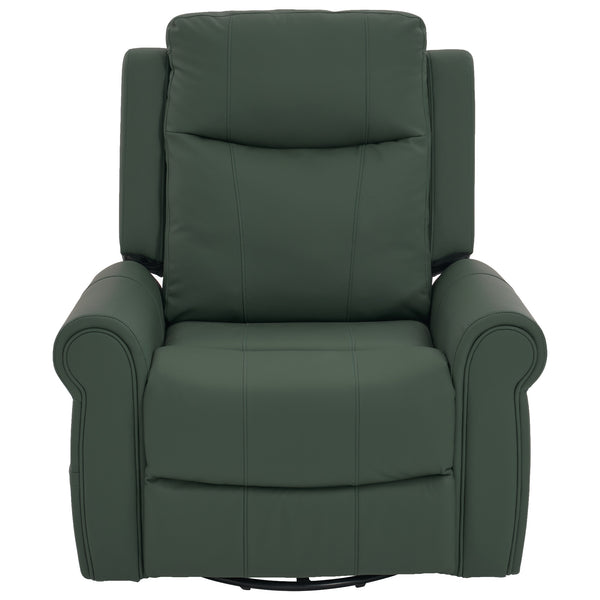 English Elm Manual Swivel Rocker Recliner Pu Leather Chair with Massage Heating and Pocket Spring Support Green N763P363558F