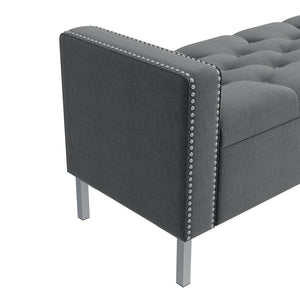 English Elm Square Arm Velvet Tufted Bench with Nailhead Detail for Bedroom or Entryway B127P409830