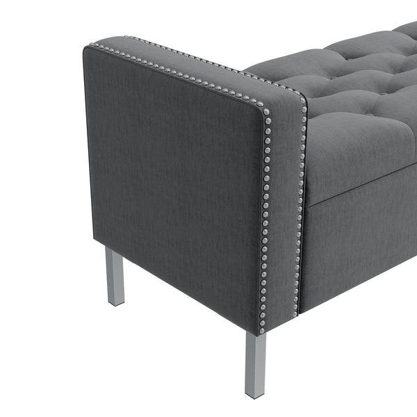 English Elm Square Arm Velvet Tufted Bench with Nailhead Detail for Bedroom or Entryway B127P409830