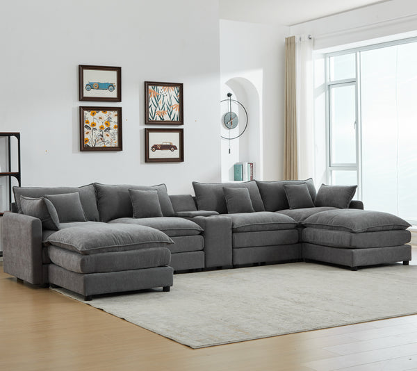 English Elm 145-inch Seven Piece Modular Cloud Sofa with Woolen Upholstery for Spacious Living W2564S00040
