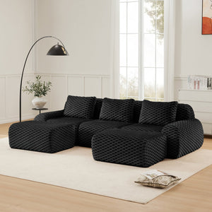 English Elm 114" Oversized U-shaped Sectional Sofa Flannelette Modular Living Room Couch with Ottoman W714S01534