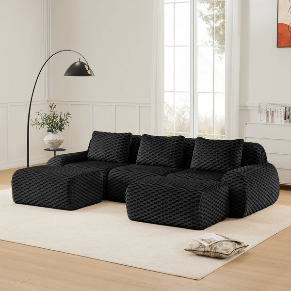 English Elm 114" Oversized U-shaped Sectional Sofa Flannelette Modular Living Room Couch with Ottoman W714S01534