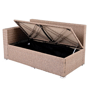English Elm Topmax Outdoor Wicker Sectional Set with Storage Adjustable Seating and Tempered Glass Table Light Grey N717S100005G